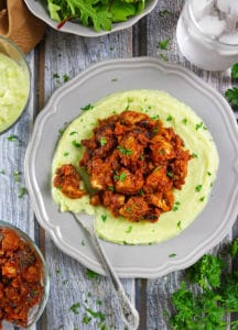 Curried Salted Cod with Avocado Potato Puree