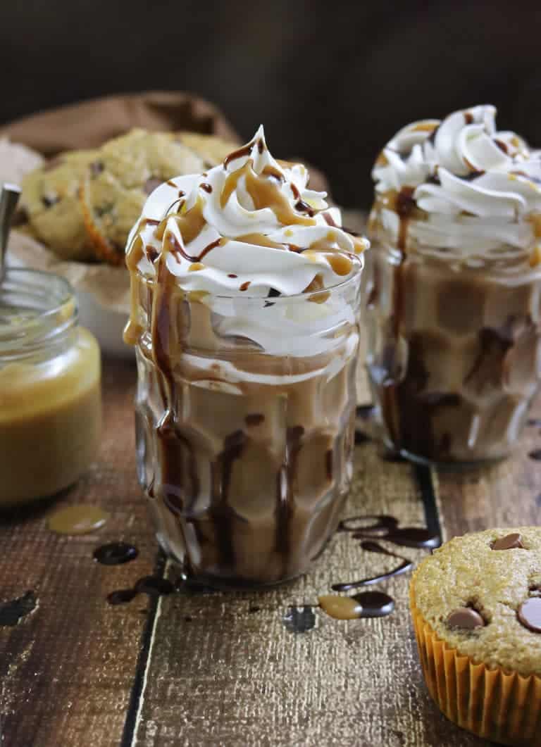 Gluten free Caramel Chocolate Muffins And Iced Caramel Mocha
