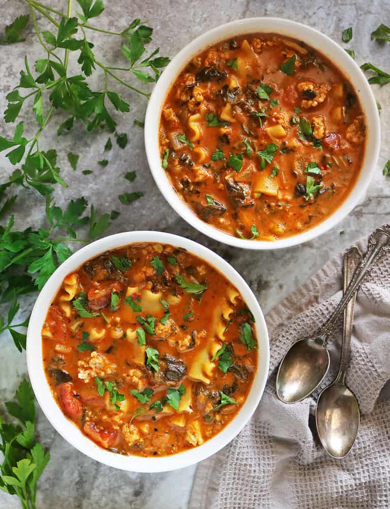The best lasagna soup with chicken.
