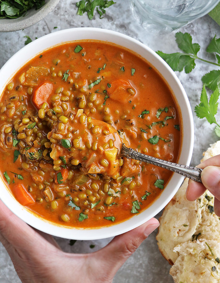 Easy plant-based mung bean soup recipe.